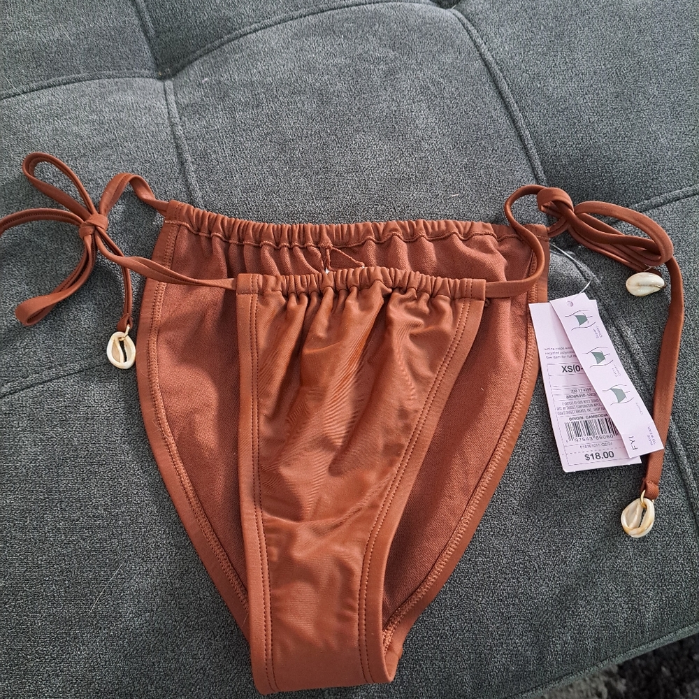 Brown Bikini Bottom with Shell Accents